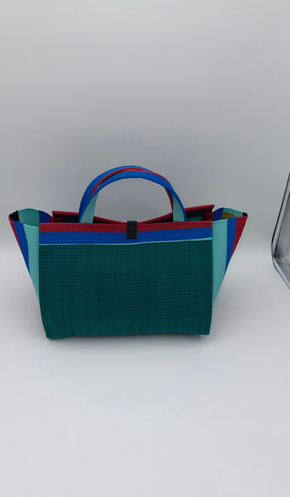 Emerald Large handwoven tote bag by SCRUBIES in Green,Red,Blue,Teal with Solid design and Bow accent pattern