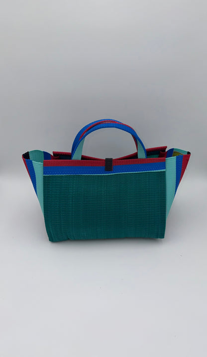 Emerald Large handwoven tote bag by SCRUBIES in Green,Red,Blue,Teal with Solid design and Bow accent pattern