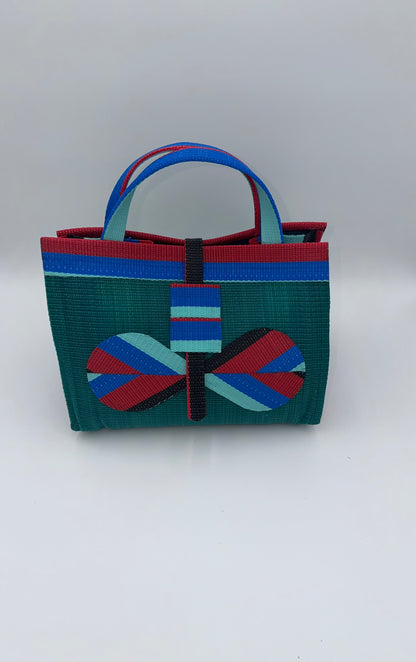 Emerald Large handwoven tote bag by SCRUBIES in Green,Red,Blue,Teal with Solid design and Bow accent pattern