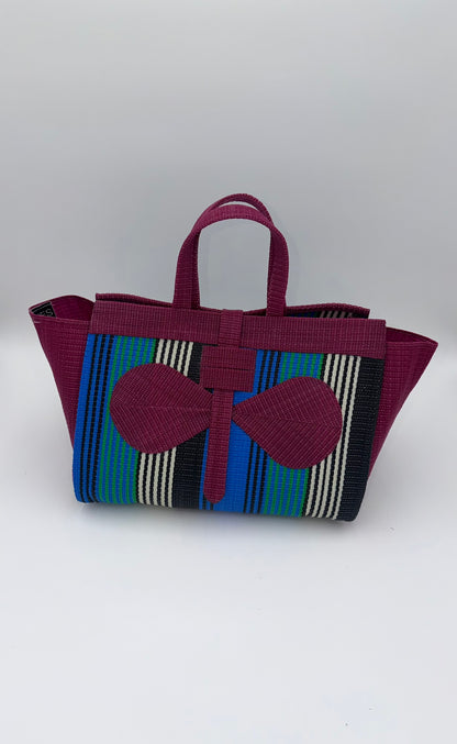 Emerald Large handwoven tote bag by SCRUBIES in Green,Red,Blue,Teal with Solid design and Bow accent pattern