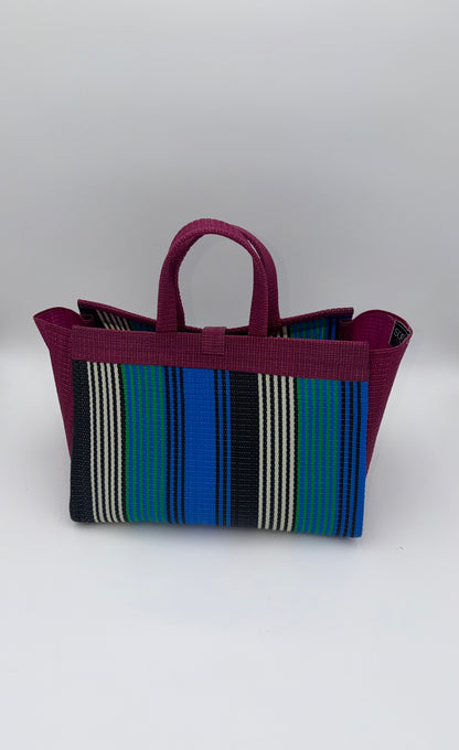 Emerald Large handwoven tote bag by SCRUBIES in Green,Red,Blue,Teal with Solid design and Bow accent pattern
