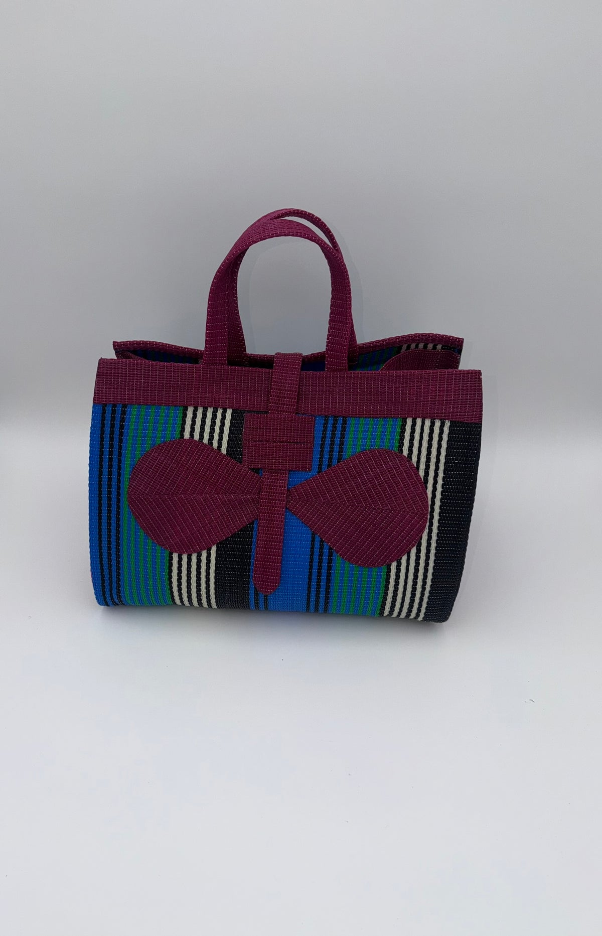 Emerald Large handwoven tote bag by SCRUBIES in Green,Red,Blue,Teal with Solid design and Bow accent pattern