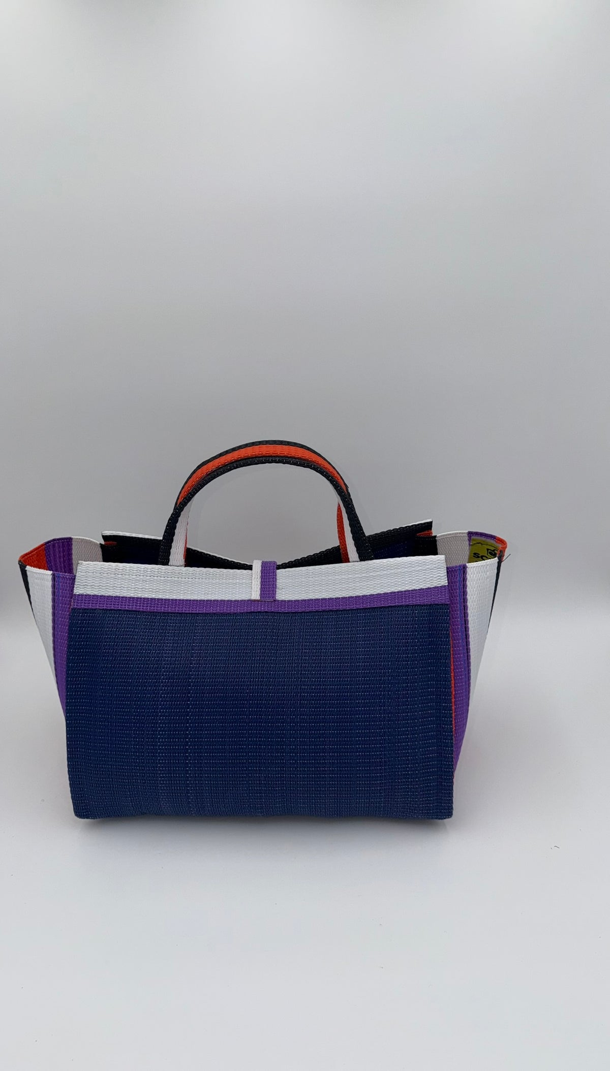 Berry Large handwoven tote bag by SCRUBIES in Blue,White,Orange,Black with Solid design and Bow accent pattern