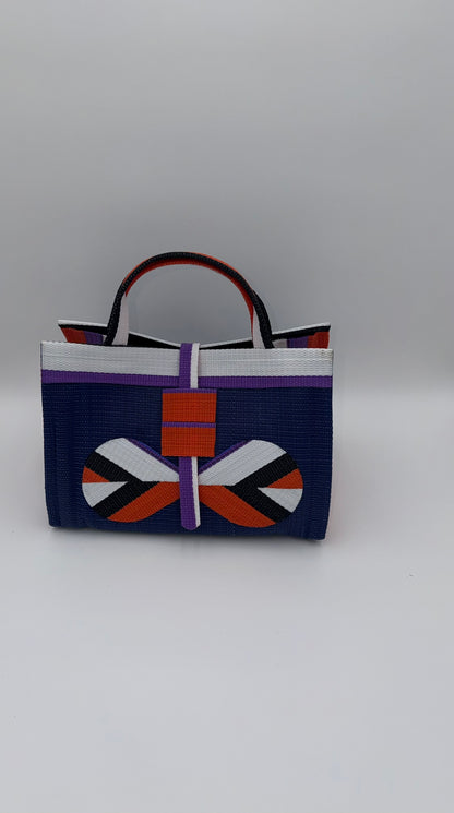 Berry Large handwoven tote bag by SCRUBIES in Blue,White,Orange,Black with Solid design and Bow accent pattern