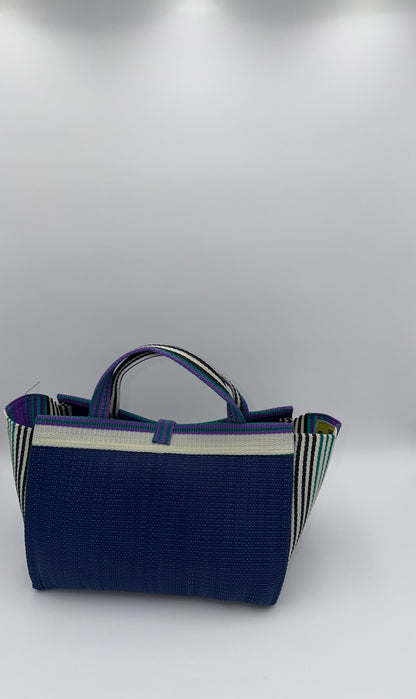 Berry Large handwoven tote bag by SCRUBIES in Blue,White,Purple,Teal with Solid design and Leaf accent pattern