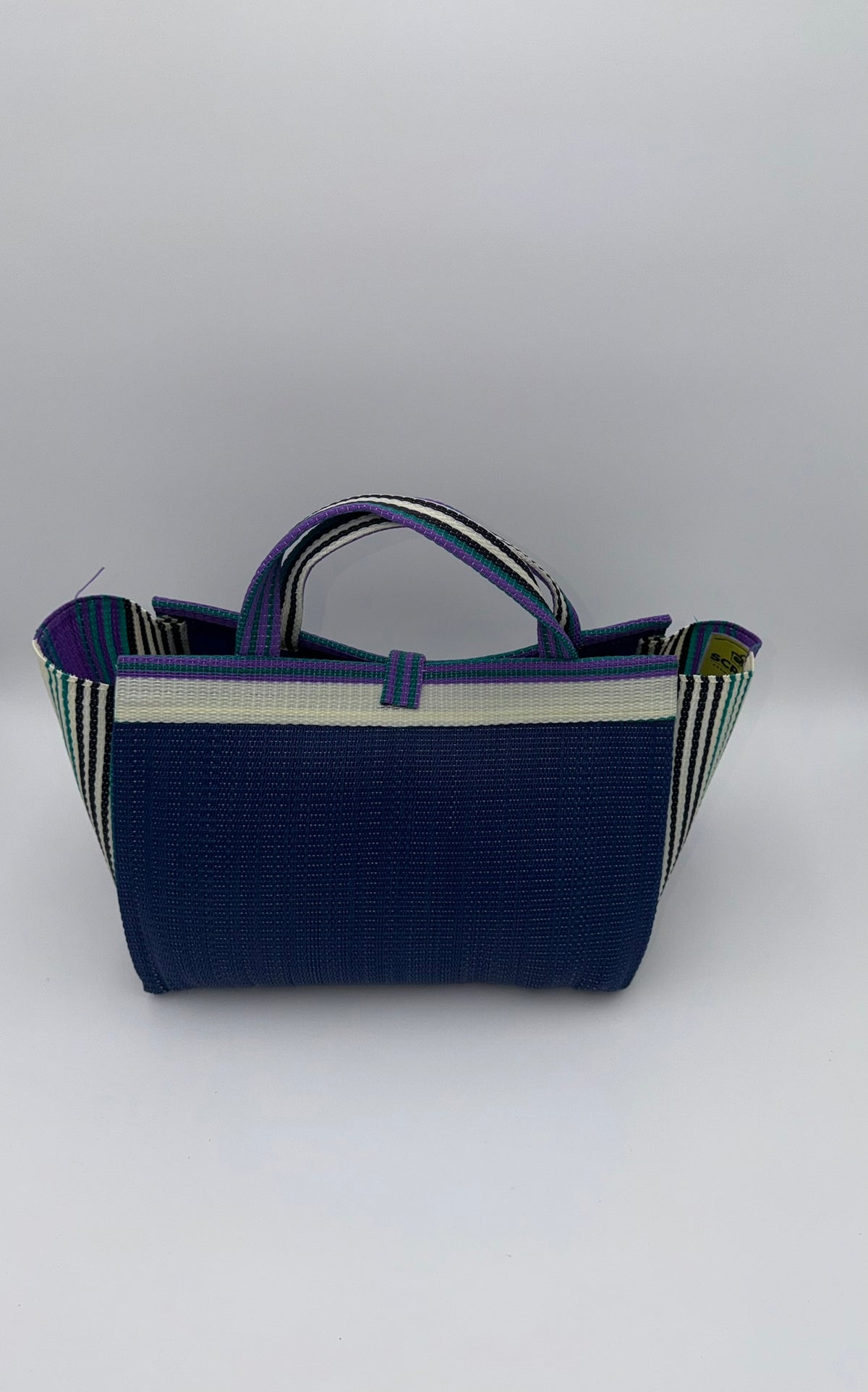 Berry Large handwoven tote bag by SCRUBIES in Blue,White,Purple,Teal with Solid design and Leaf accent pattern