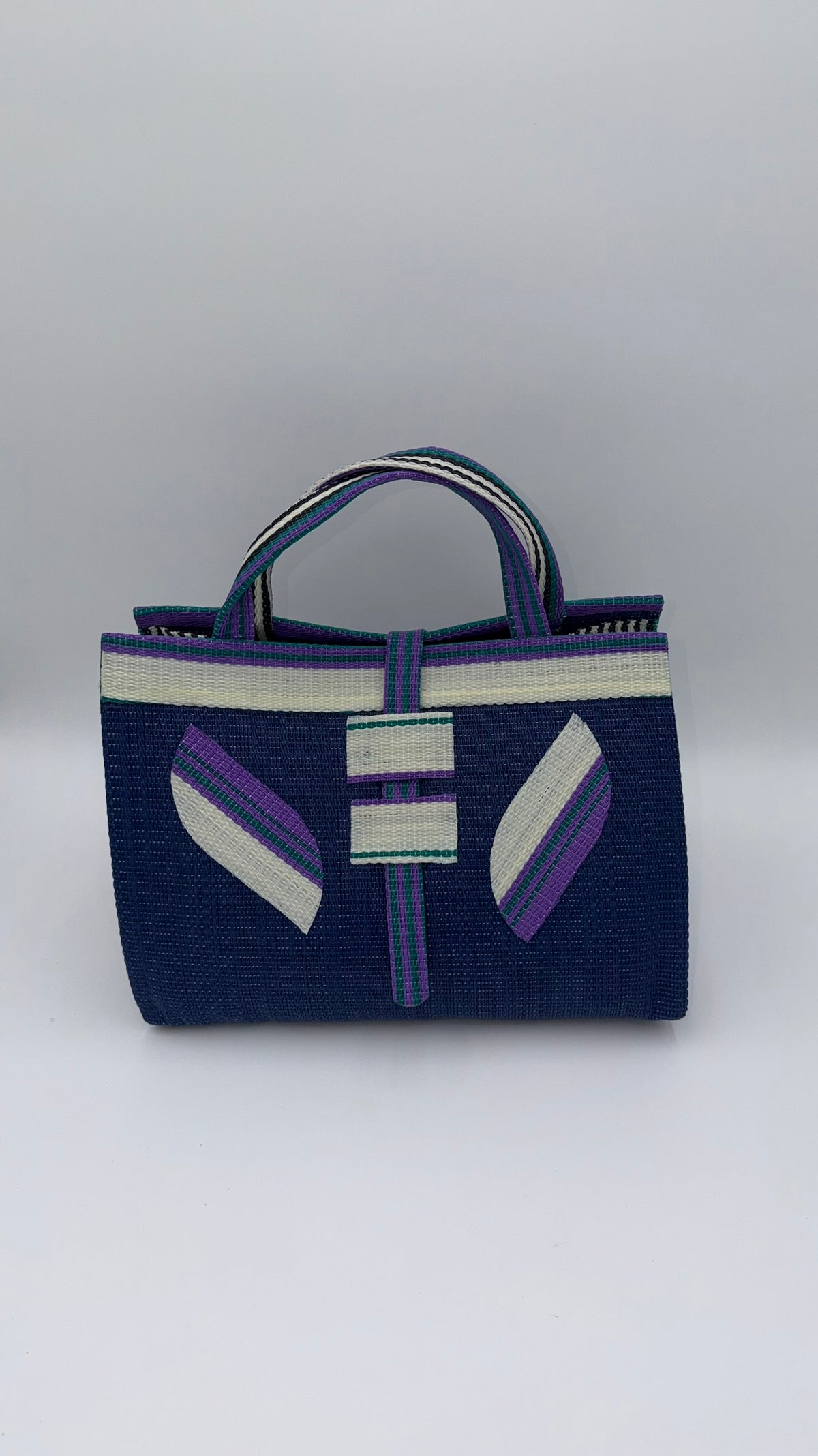 Berry Large handwoven tote bag by SCRUBIES in Blue,White,Purple,Teal with Solid design and Leaf accent pattern