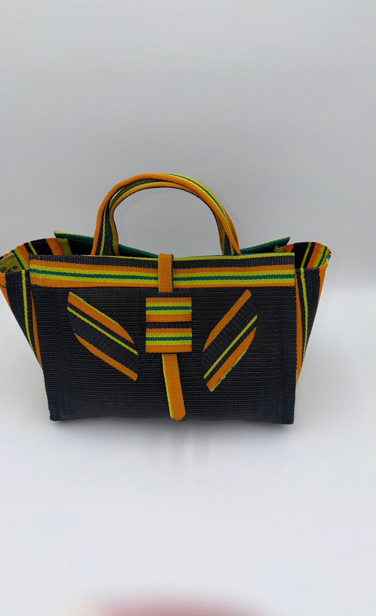 Midnight Large handwoven tote bag by SCRUBIES in Black,Orange,Yellow with Solid design and Leaf accent pattern