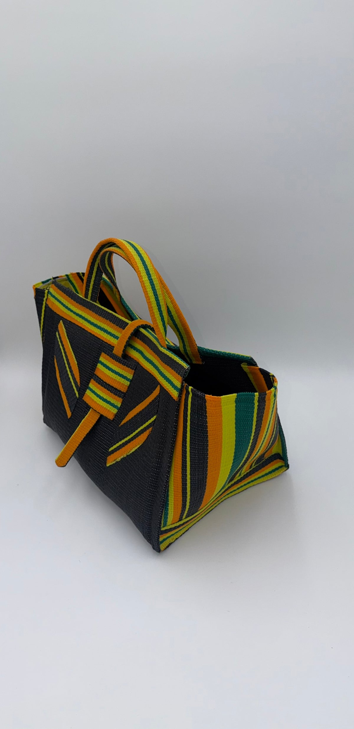 Midnight Large handwoven tote bag by SCRUBIES in Black,Orange,Yellow with Solid design and Leaf accent pattern