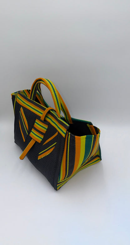 Midnight Large handwoven tote bag by SCRUBIES in Black,Orange,Yellow with Solid design and Leaf accent pattern