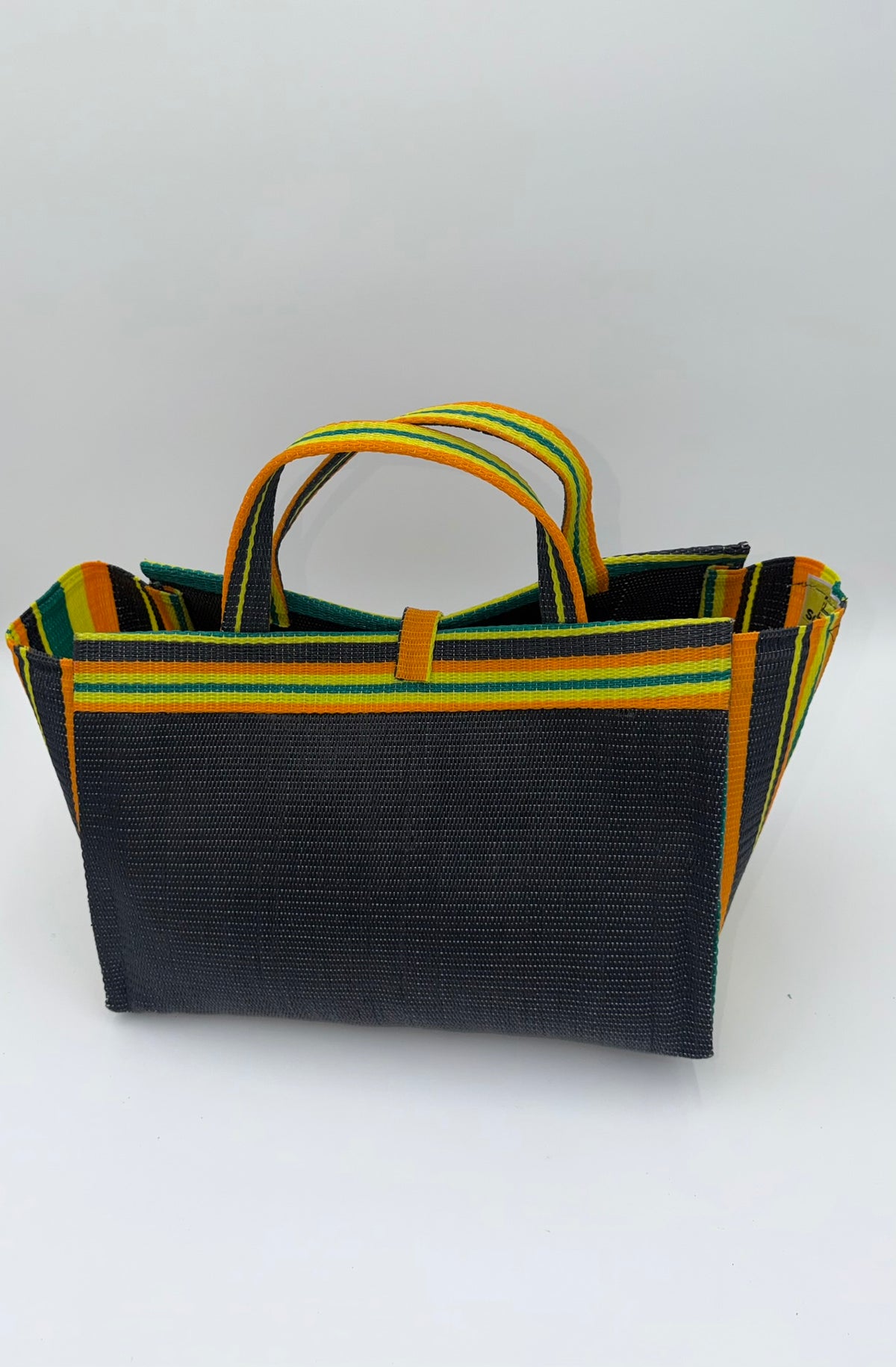 Midnight Large handwoven tote bag by SCRUBIES in Black,Orange,Yellow with Solid design and Leaf accent pattern