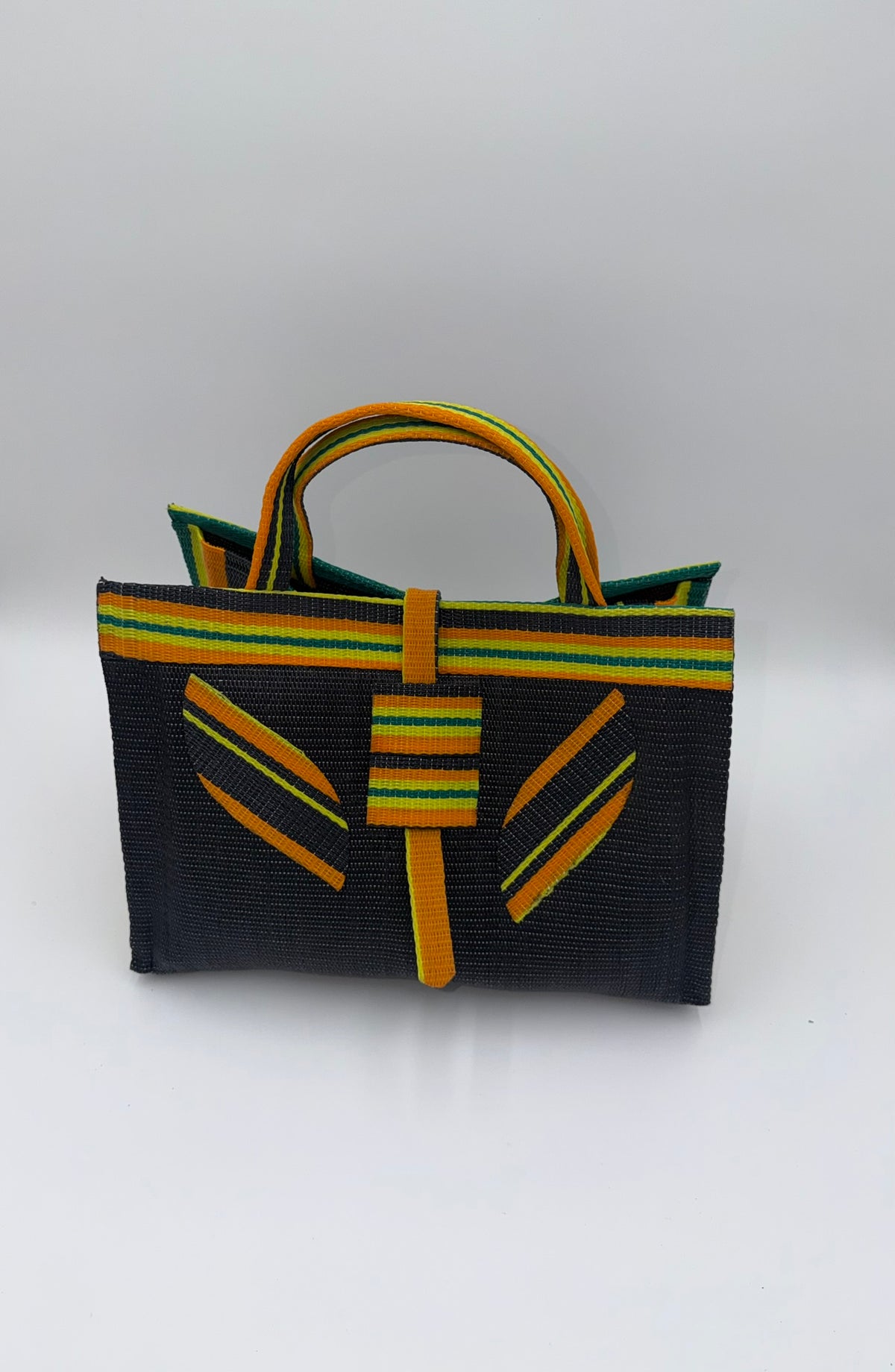 Midnight Large handwoven tote bag by SCRUBIES in Black,Orange,Yellow with Solid design and Leaf accent pattern