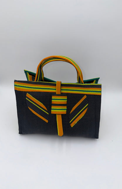 Midnight Large handwoven tote bag by SCRUBIES in Black,Orange,Yellow with Solid design and Leaf accent pattern