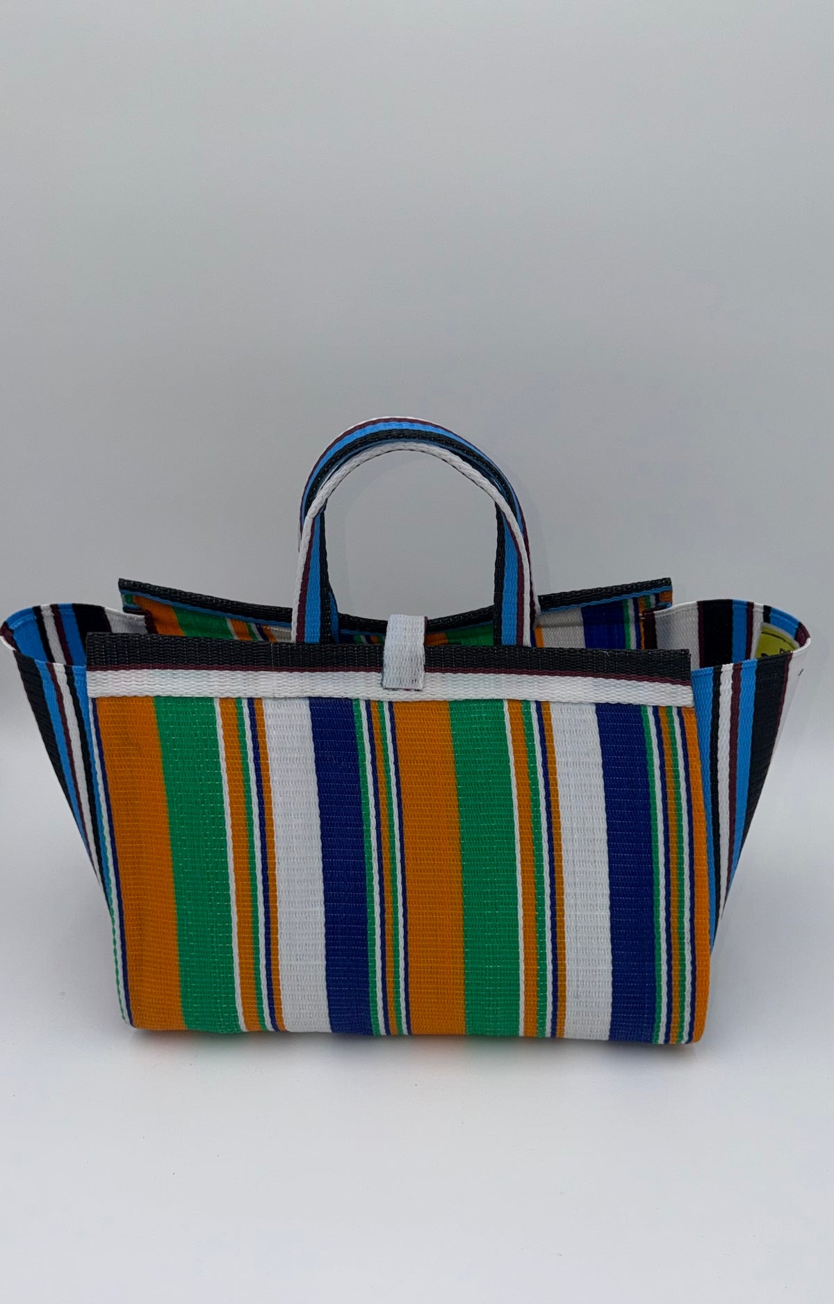 Citrus Large handwoven tote bag by SCRUBIES in Orange,Blue,White,Green, with Stripes design and Bow accent pattern