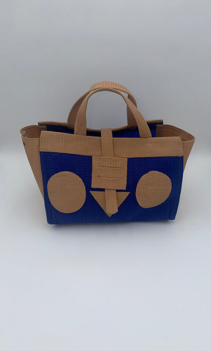 Berry Large handwoven tote bag by SCRUBIES in Blue,Beige with Solid design and Circle accent pattern