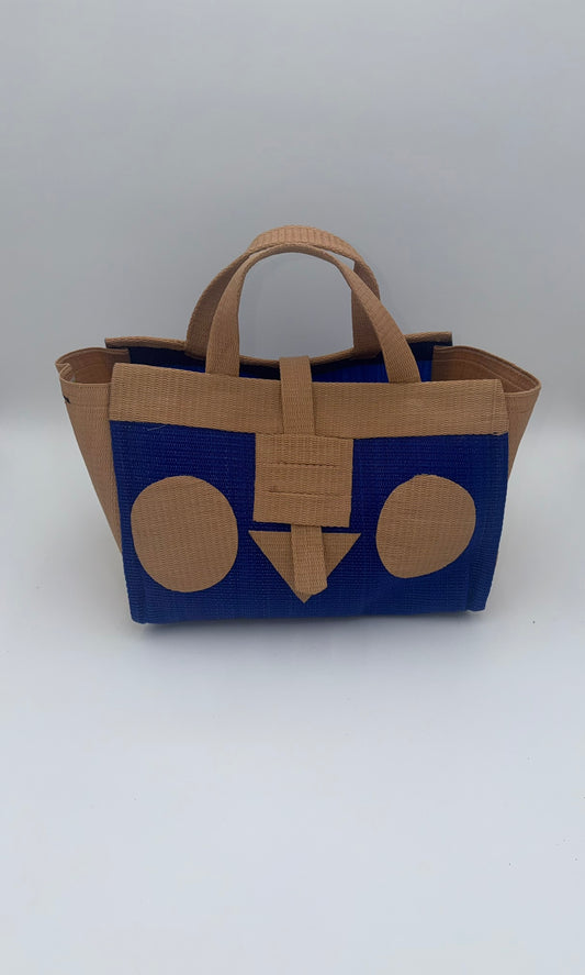 Berry Large handwoven tote bag by SCRUBIES in Blue,Beige with Solid design and Circle accent pattern