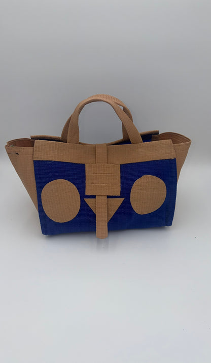 Berry Large handwoven tote bag by SCRUBIES in Blue,Beige with Solid design and Circle accent pattern