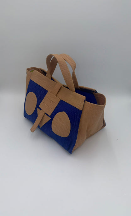 Berry Large handwoven tote bag by SCRUBIES in Blue,Beige with Solid design and Circle accent pattern