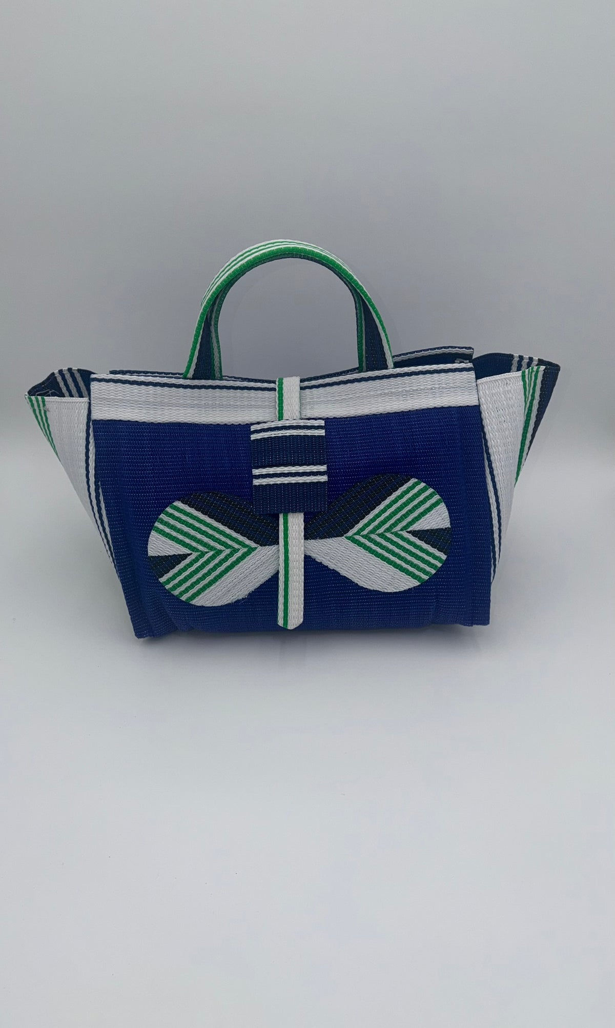 Berry Large handwoven tote bag by SCRUBIES in Blue,White,Green with Solid design and Bow accent pattern