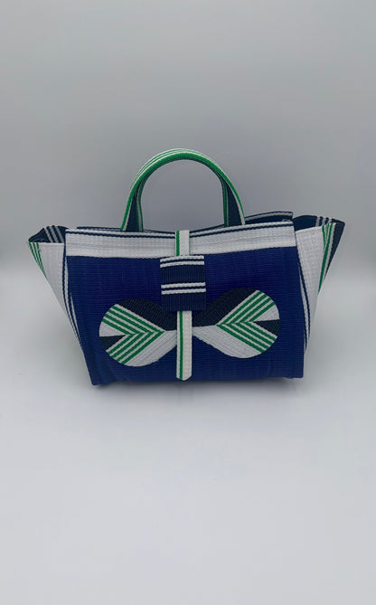 Berry Large handwoven tote bag by SCRUBIES in Blue,White,Green with Solid design and Bow accent pattern