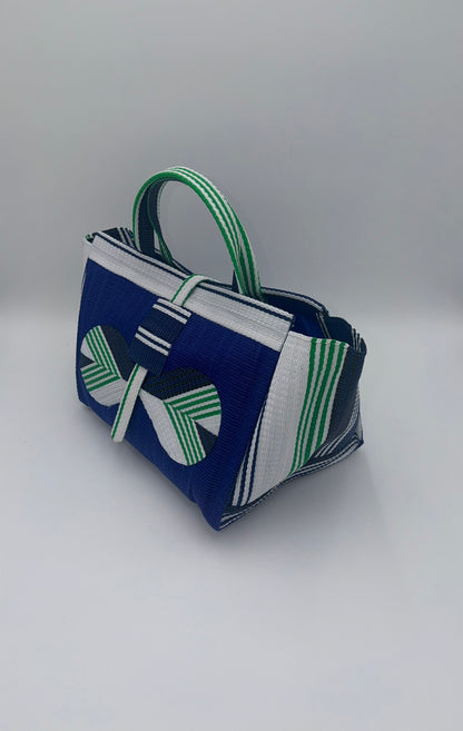 Berry Large handwoven tote bag by SCRUBIES in Blue,White,Green with Solid design and Bow accent pattern