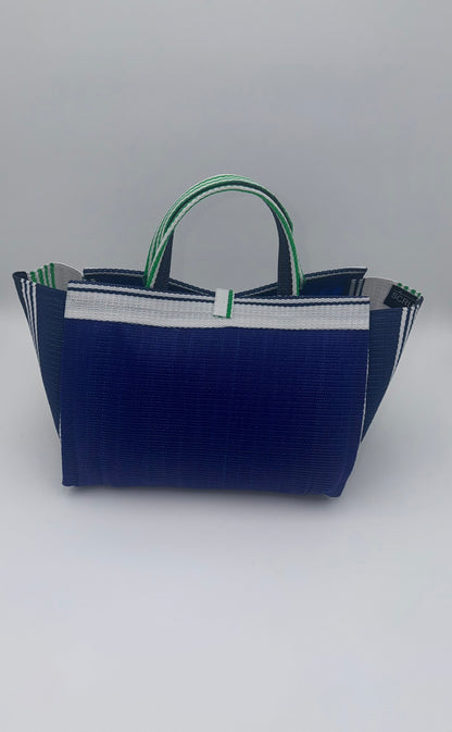 Berry Large handwoven tote bag by SCRUBIES in Blue,White,Green with Solid design and Bow accent pattern