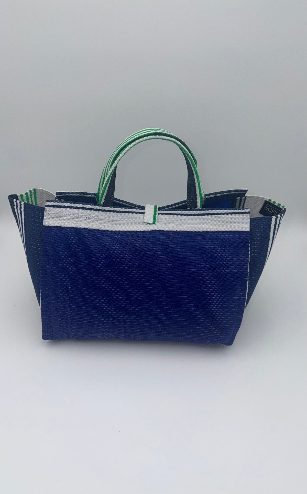 Berry Large handwoven tote bag by SCRUBIES in Blue,White,Green with Solid design and Bow accent pattern