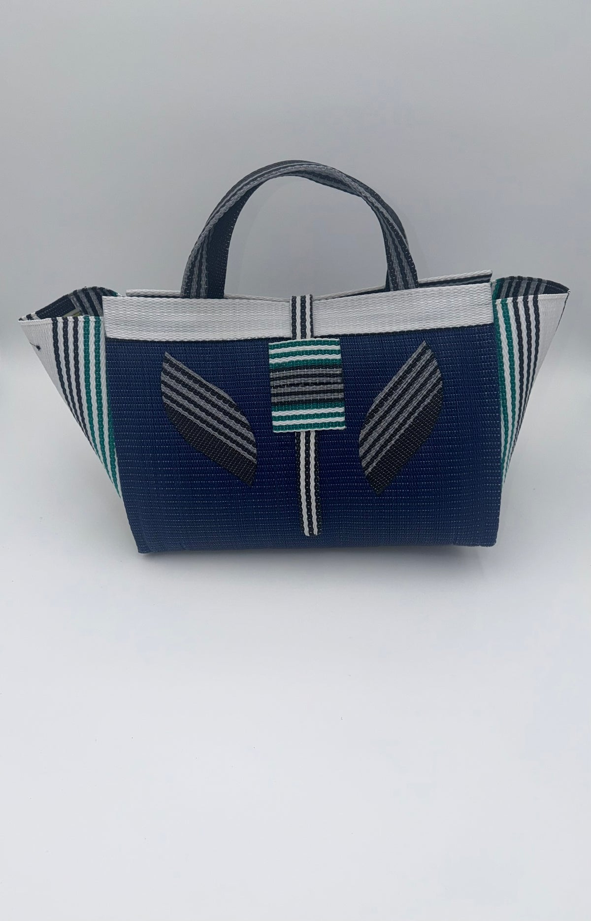 Berry Large handwoven tote bag by SCRUBIES in Blue,White,Green,Grey,Black, with Solid design and Leaf accent pattern