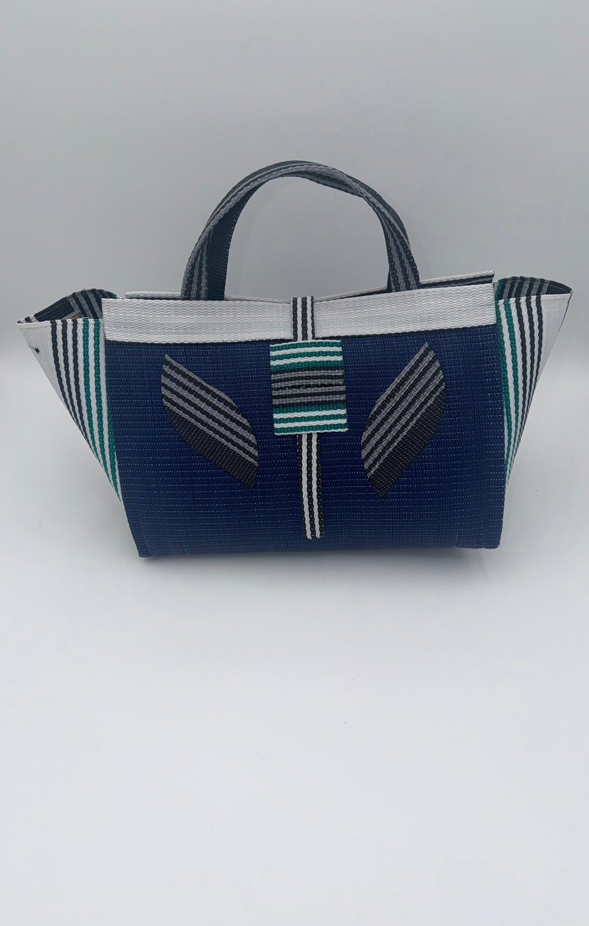 Berry Large handwoven tote bag by SCRUBIES in Blue,White,Green,Grey,Black, with Solid design and Leaf accent pattern