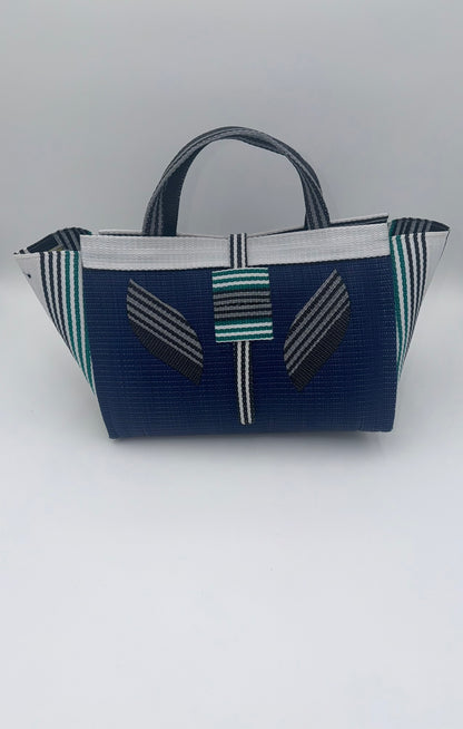 Berry Large handwoven tote bag by SCRUBIES in Blue,White,Green,Grey,Black, with Solid design and Leaf accent pattern