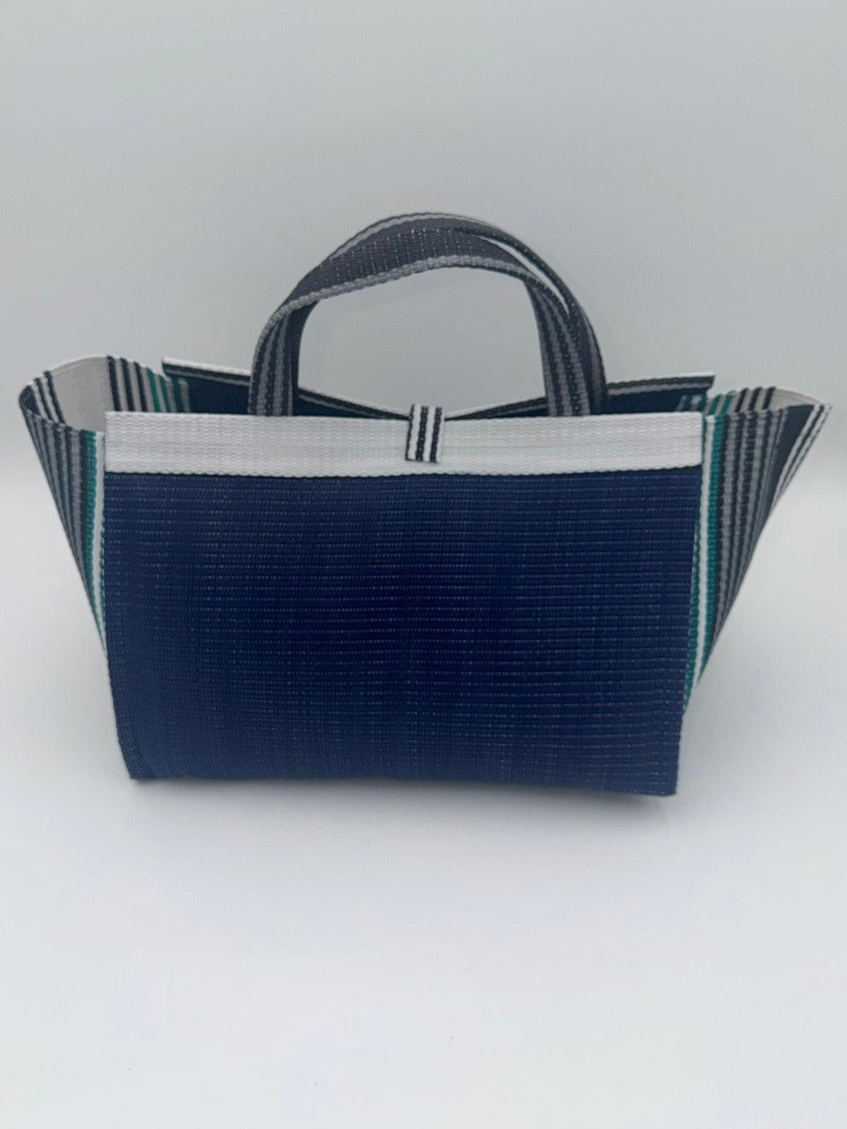 Berry Large handwoven tote bag by SCRUBIES in Blue,White,Green,Grey,Black, with Solid design and Leaf accent pattern