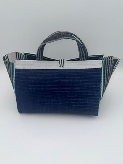 Berry Large handwoven tote bag by SCRUBIES in Blue,White,Green,Grey,Black, with Solid design and Leaf accent pattern