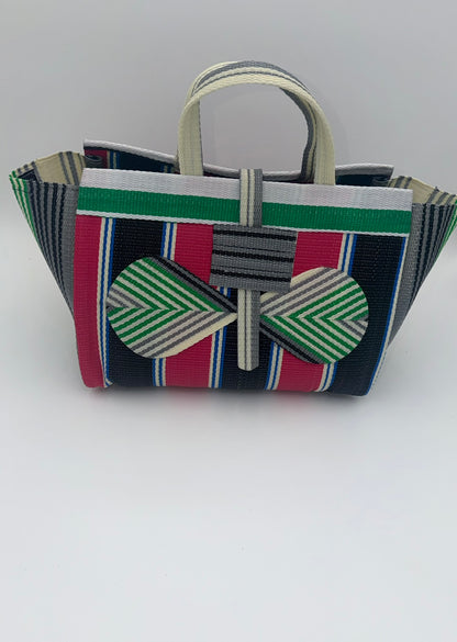 Berry Large handwoven tote bag by SCRUBIES in Blue,White,Green,Grey,Black, with Solid design and Leaf accent pattern