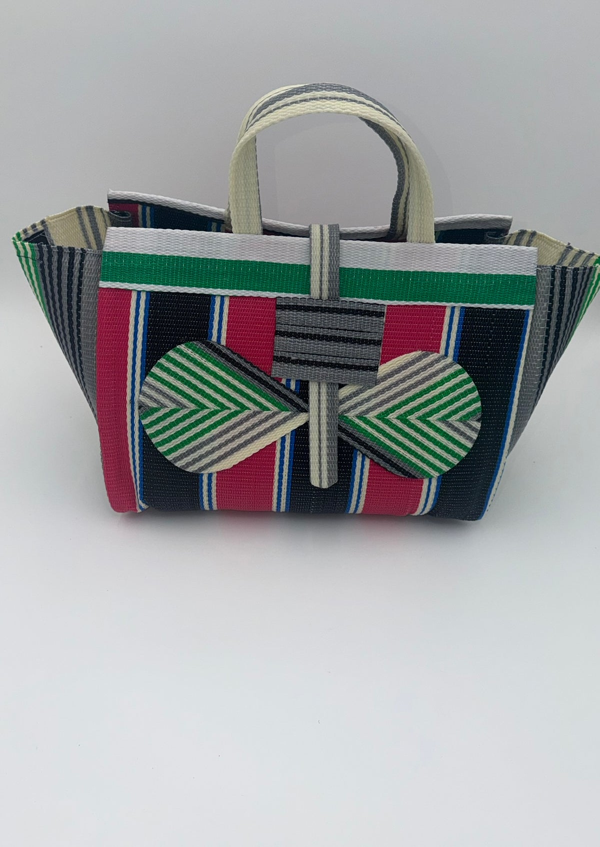 Berry Large handwoven tote bag by SCRUBIES in Blue,White,Green,Grey,Black, with Solid design and Leaf accent pattern