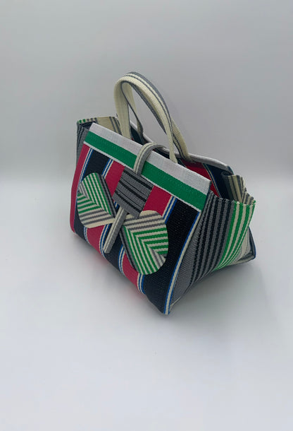 Berry Large handwoven tote bag by SCRUBIES in Blue,White,Green,Grey,Black, with Solid design and Leaf accent pattern