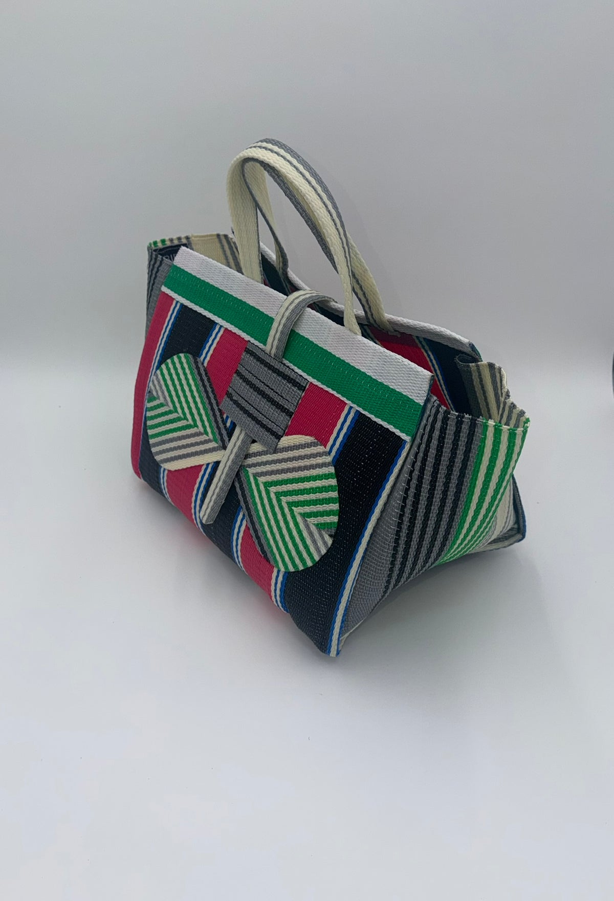 Berry Large handwoven tote bag by SCRUBIES in Blue,White,Green,Grey,Black, with Solid design and Leaf accent pattern