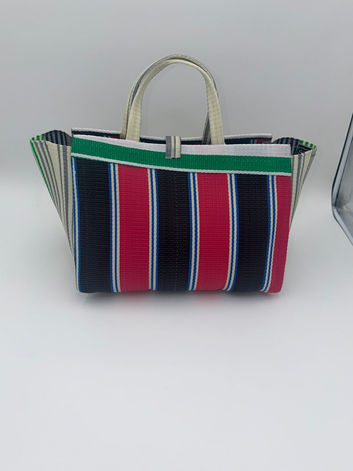 Berry Large handwoven tote bag by SCRUBIES in Blue,White,Green,Grey,Black, with Solid design and Leaf accent pattern