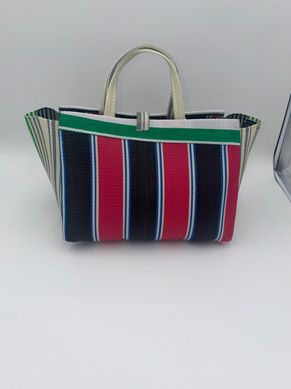 Berry Large handwoven tote bag by SCRUBIES in Blue,White,Green,Grey,Black, with Solid design and Leaf accent pattern