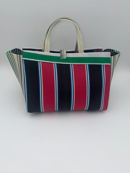 Berry Large handwoven tote bag by SCRUBIES in Blue,White,Green,Grey,Black, with Solid design and Leaf accent pattern