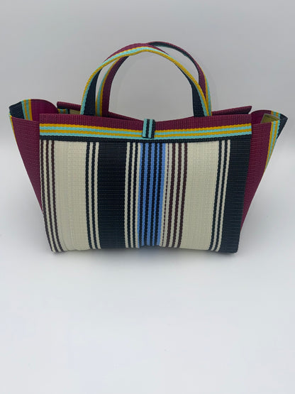 Pearl Large handwoven tote bag by SCRUBIES in Cream,,Wine,Black with Stripes design and Leaf accent pattern