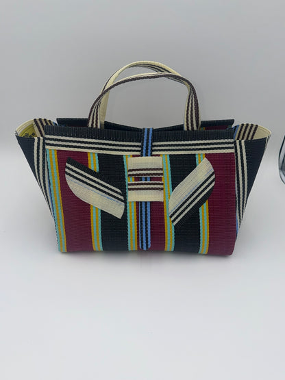 Winery Large handwoven tote bag by SCRUBIES in Bowwine,Black,Cream, with Stripes design and Leaf accent pattern