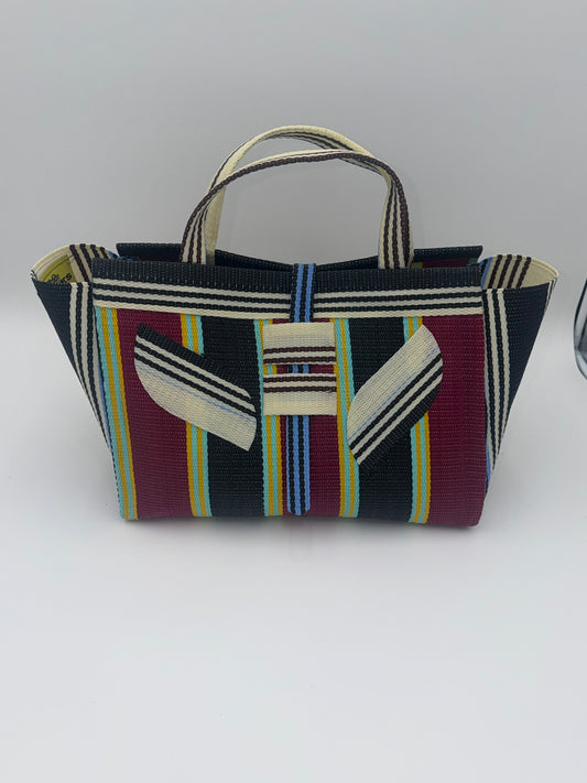 Winery Large handwoven tote bag by SCRUBIES in Bowwine,Black,Cream, with Stripes design and Leaf accent pattern