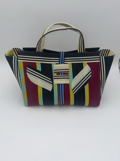 Winery Large handwoven tote bag by SCRUBIES in Bowwine,Black,Cream, with Stripes design and Leaf accent pattern
