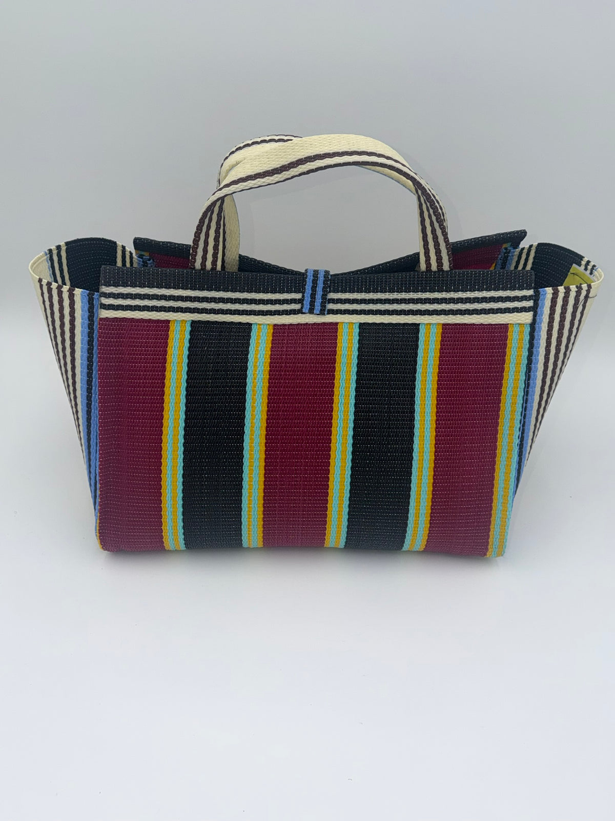 Winery Large handwoven tote bag by SCRUBIES in Bowwine,Black,Cream, with Stripes design and Leaf accent pattern