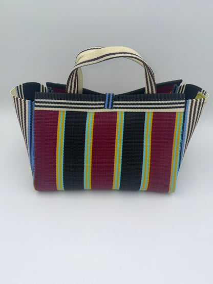 Winery Large handwoven tote bag by SCRUBIES in Bowwine,Black,Cream, with Stripes design and Leaf accent pattern