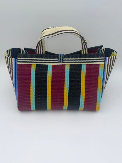 Winery Large handwoven tote bag by SCRUBIES in Bowwine,Black,Cream, with Stripes design and Leaf accent pattern