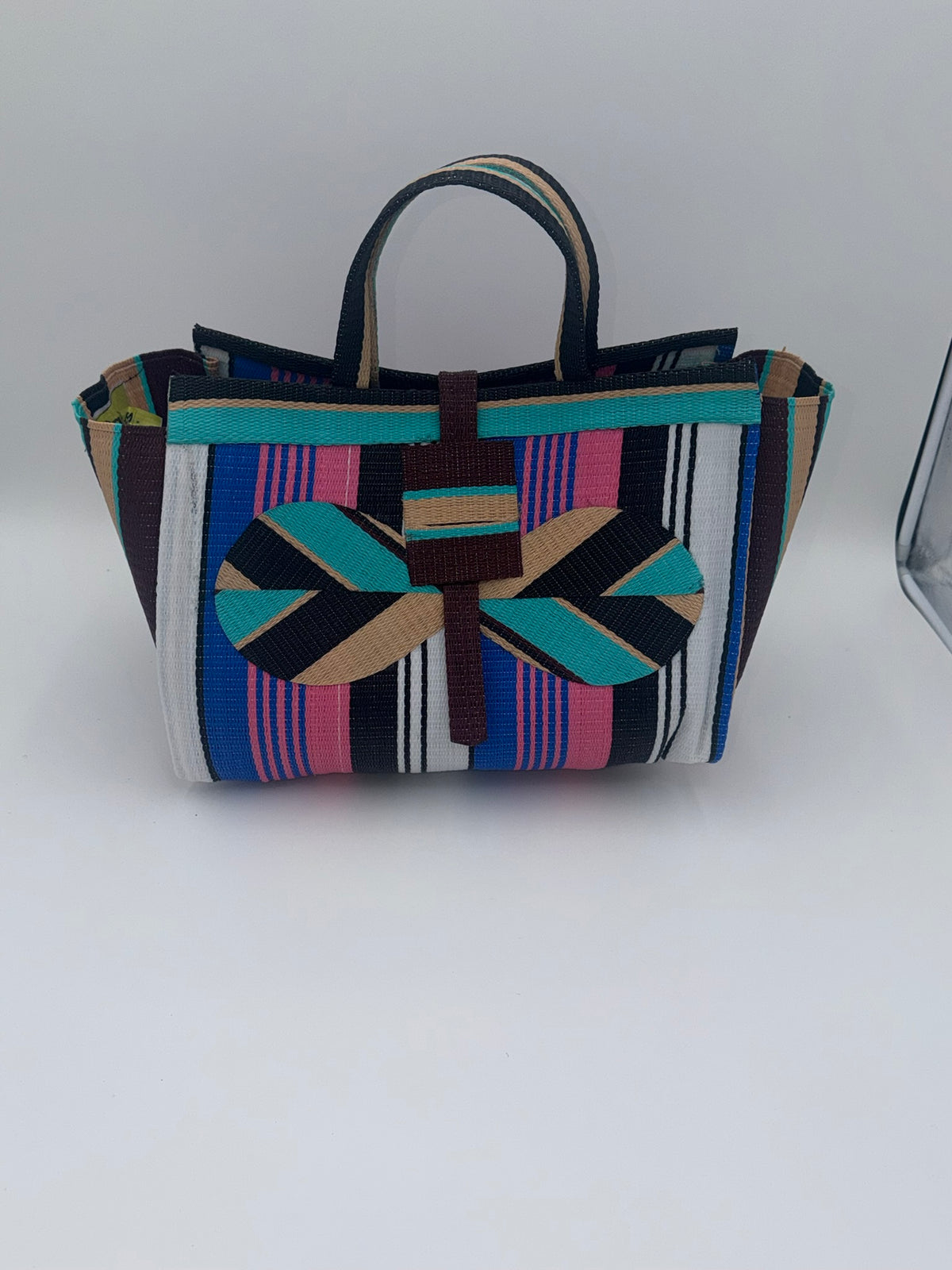 Winery Large handwoven tote bag by SCRUBIES in Bowwine,Black,Cream, with Stripes design and Leaf accent pattern
