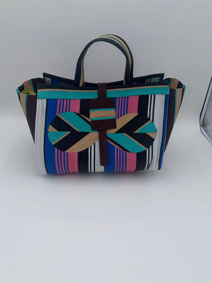 Winery Large handwoven tote bag by SCRUBIES in Bowwine,Black,Cream, with Stripes design and Leaf accent pattern