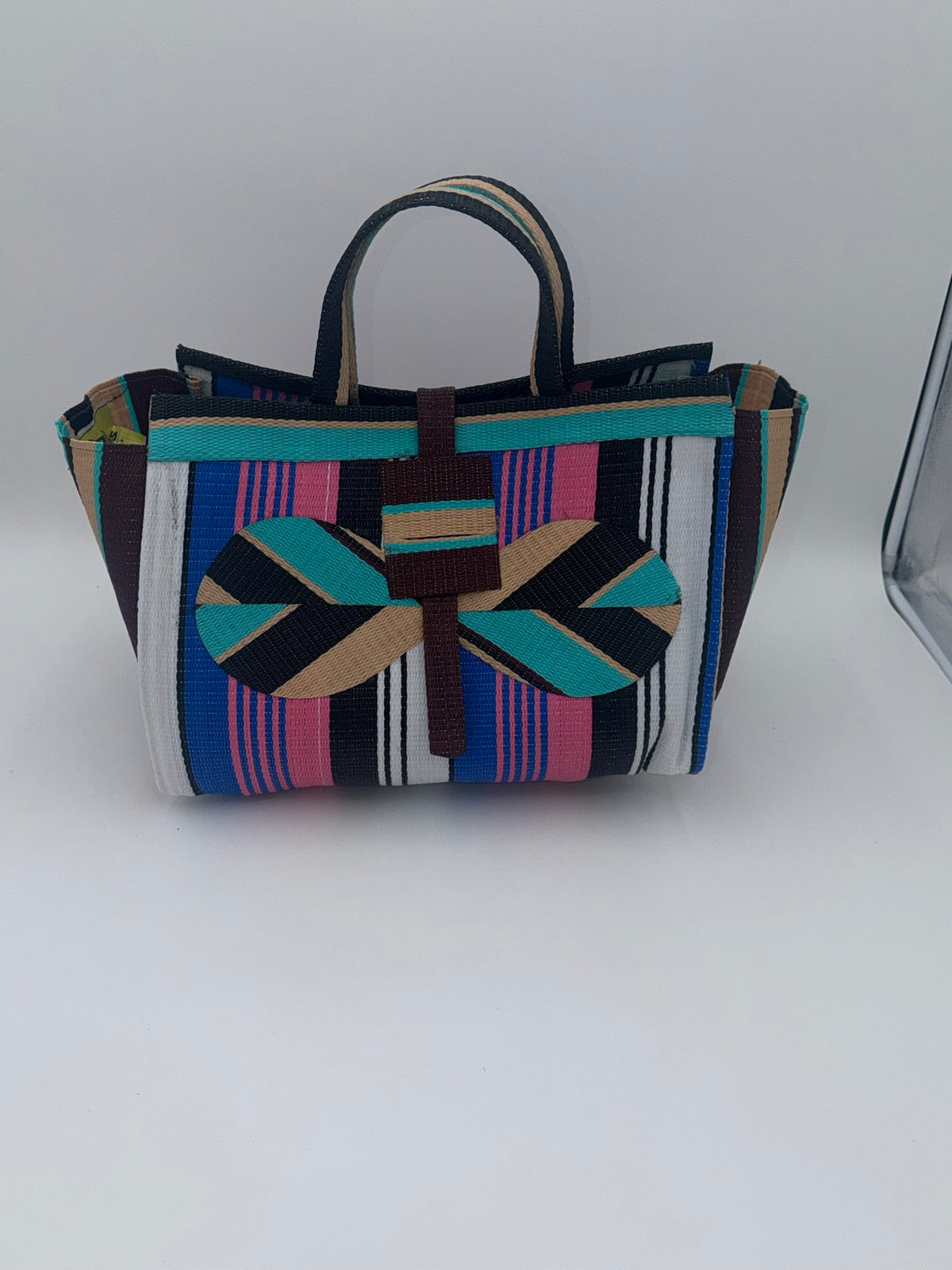 Winery Large handwoven tote bag by SCRUBIES in Bowwine,Black,Cream, with Stripes design and Leaf accent pattern