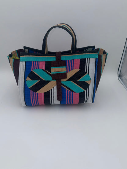 Winery Large handwoven tote bag by SCRUBIES in Bowwine,Black,Cream, with Stripes design and Leaf accent pattern